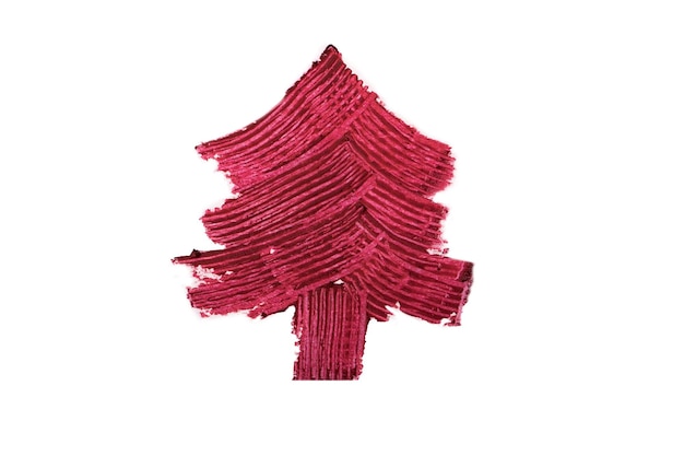 Árvore de Natal feita de batom vermelho. Esfregaço criativo, isolado no branco.