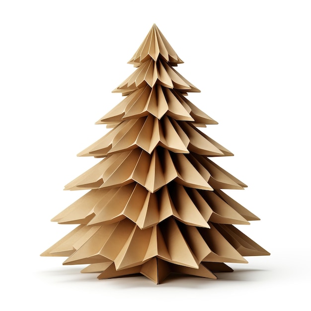 Árvore de Natal feita de sacos de papel castanho isolados em fundo branco Ilustração 3D