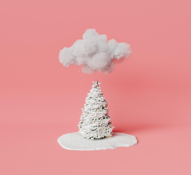 Árvore de Natal nevada sob a nuvem