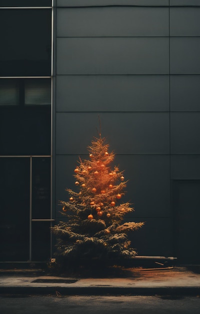 Árvore de Natal no fundo de um edifício moderno Conceito de Natal e Ano Novo