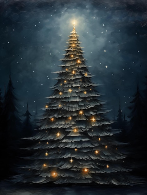 Árvore de Natal Pintura Arte clássica famosa Cartão de saudação Ano Novo Poster de férias Fundo