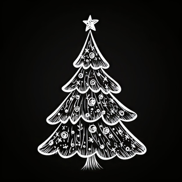 Árvore de Natal Sketch Icon desenhado à mão árvore de Natal Doodle em quadro preto fundo Ano Novo Scribble Fir Symbol Sign Silhouette Ilustração de IA generativa