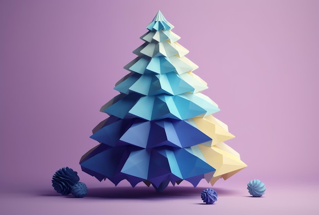 Árvore de origami feita de origami e um papel azul e amarelo