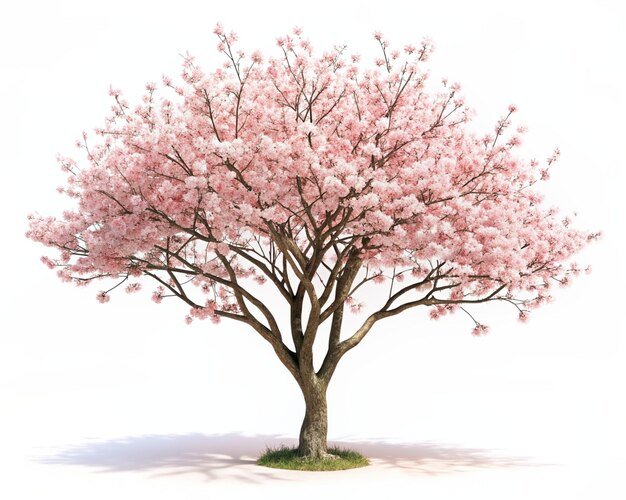 Árvore de sakura rosa isolada em fundo branco ilustração 3D