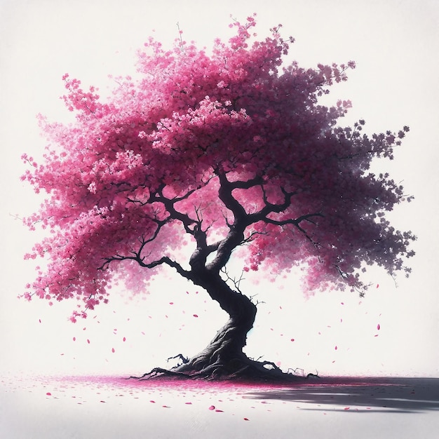 Árvore de Sakura solitária Flores cor-de-rosa Primavera pacífica