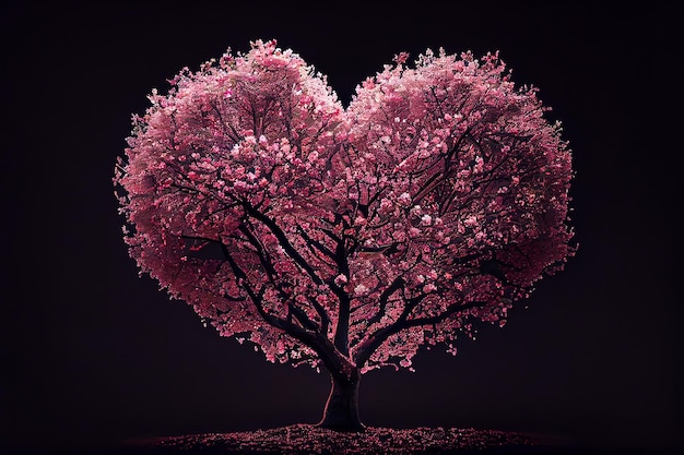 Árvore em forma de coração de sakura floral Illustration Generative AI