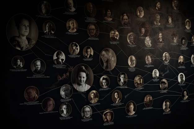 Árvore genealógica com retratos de parentes Genealogia conceito Generative AI