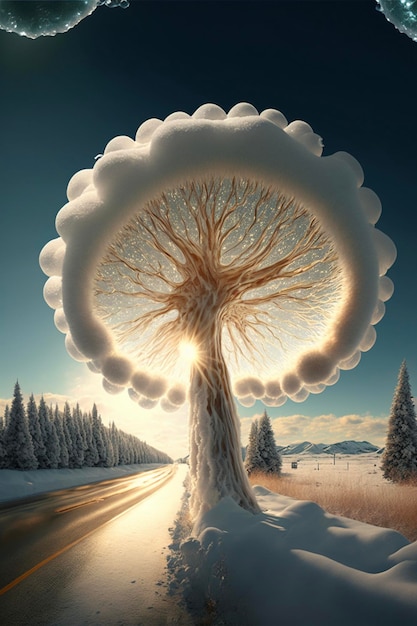 Árvore que está parada na neve generativa ai