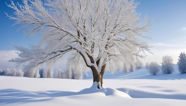 Árvore sob a neve Árvore de inverno Paisagem nevada