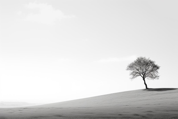 Árvore solitária lançando sombras contra um fundo branco austero