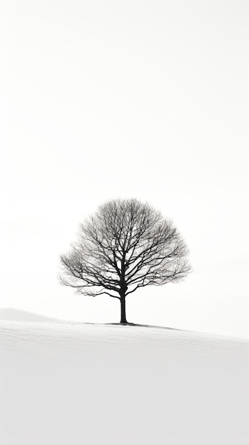 Árvore solitária lançando sombras contra um fundo branco austero