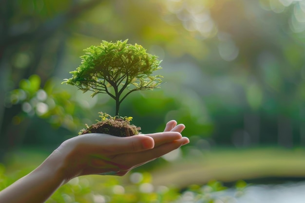 Árvore verde à mão ideias de negócios verdes Finanças e Investimentos para a Sustentabilidade e Crédito de Carbono