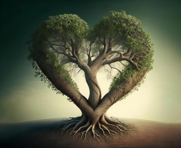 Árvore verde em forma de coração gerada por IA