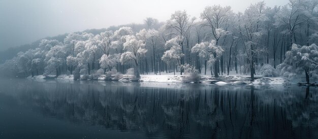 Árvores cobertas de neve em torno do rio Salaca Ne
