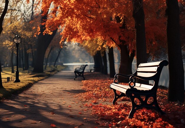 Árvores coloridas e uma estrada para pedestres na paisagem de outono