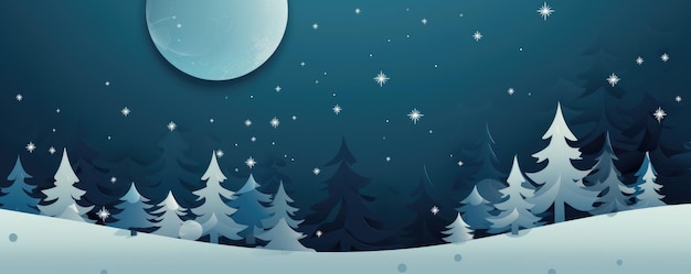 Árvores de Natal de inverno e estrela no céu com lua Ilustração Panoramana Generative ai