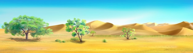 Árvores na borda da ilustração do deserto