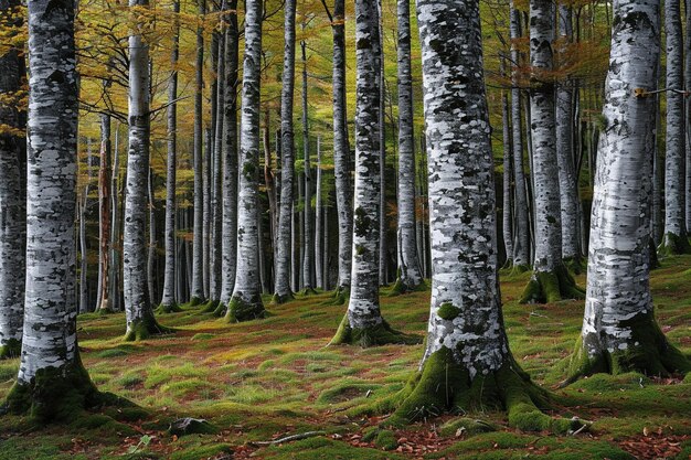 Árvores umas ao lado das outras na floresta coberta