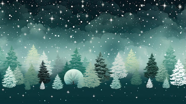 Árvores vetoras verdes de inverno sem costura ou floresta com flocos de neve fundo de Natal