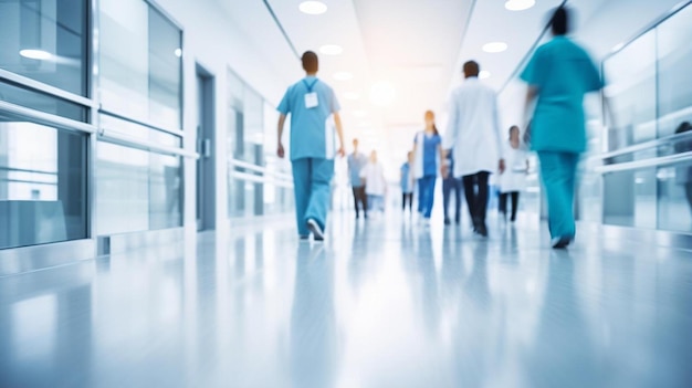 Ärzte und Krankenschwestern gehen durch den Krankenhausflur