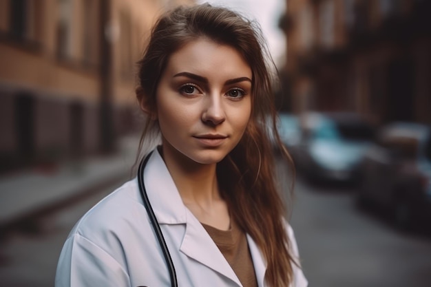 Ärztliche Krankenschwester oder Ärztin mit Stethoskop blickt auf das Gesundheitskonzept der Kamera
