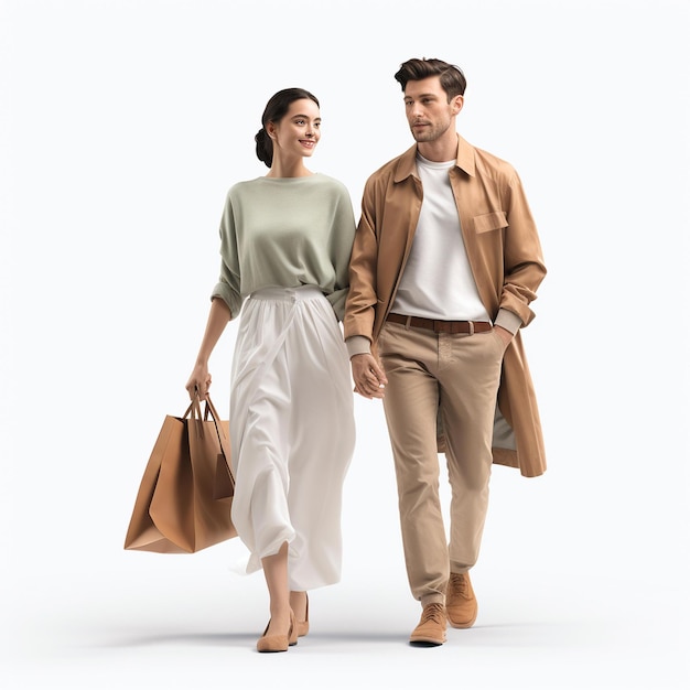 S Um homem e uma mulher caminhando juntos com uma bolsa de mão