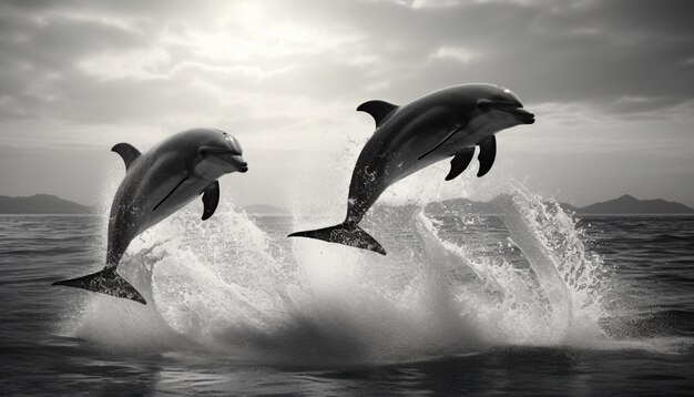 Às vezes, os golfinhos saltam da água com todo o corpo, deixando um grande salpico. Isso é conhecido como quebrar os 18 anos.