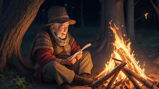 Foto la sabiduría de la chimenea del viejo y sabio narrador