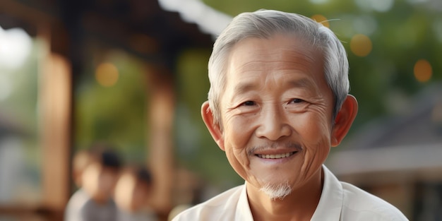 La sabiduría y el deleite en la sonrisa de un anciano asiático son cautivadores