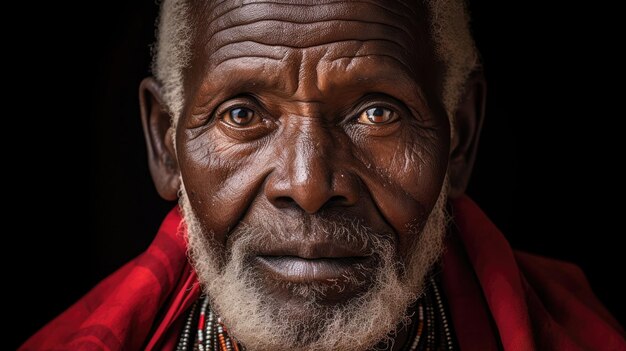 Sábio Ancião Maasai em Shuka Vermelho Incorpora Herança Cultural e Sabedoria