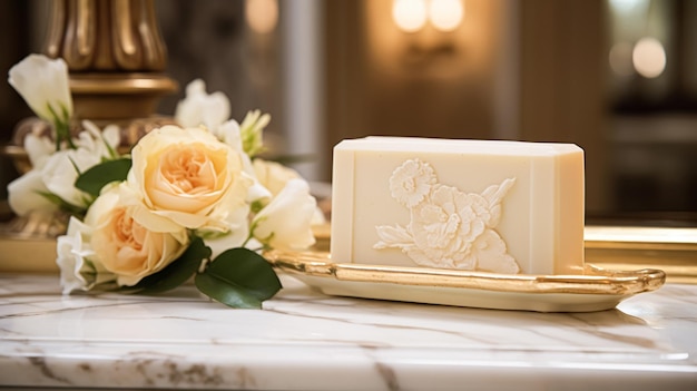 Sabón perfumado en el baño hecho a mano DIY producto cosmético de lujo para el cuidado del cuerpo regalo y experiencia de baño spa