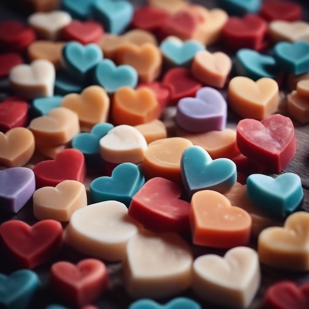Sabonete artesanal em forma de coração de cores diferentes