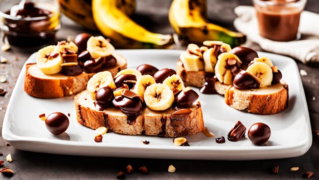 Un sabor del cielo plátano y Nutella postre Bruschetta