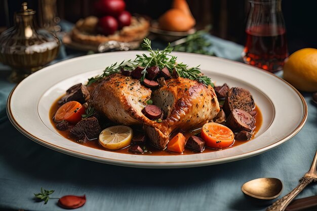 El sabor francés en un plato Coq au Vin