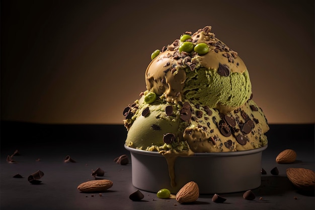 sabor a helado de pistacho con chispas de chocolate