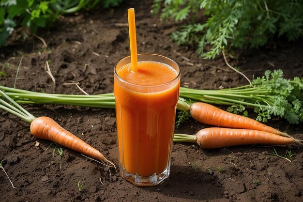 El sabor del jugo de zanahoria de la cosecha del jardín