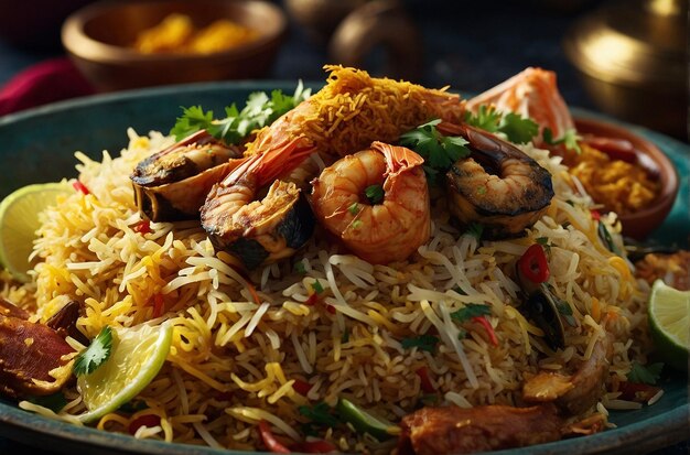 El sabor de pescado Biryani Seafood Duo