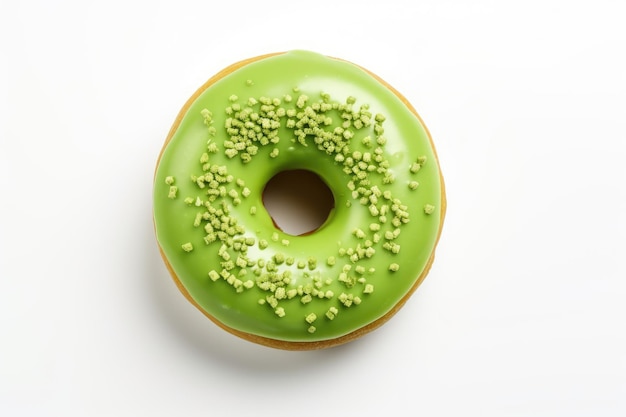 El sabor de la rosquilla de té verde Matcha aislada sobre un fondo blanco