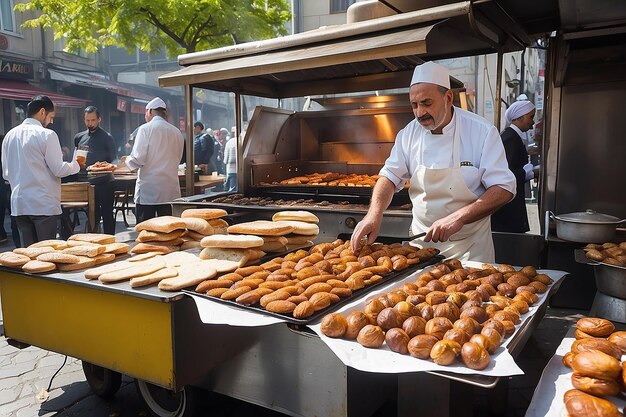 Foto saboreando las delicias de la calle de estambul sándwiches de pescado y castañas asadas el 26 de abril de 2018