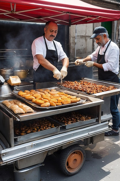 Foto saboreando las delicias de la calle de estambul sándwiches de pescado y castañas asadas el 26 de abril de 2018