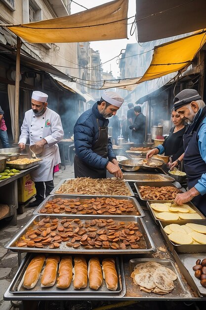 Foto saboreando las delicias de la calle de estambul sándwiches de pescado y castañas asadas el 26 de abril de 2018