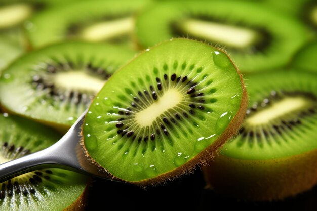 Foto saboreando las delicias de la naturaleza un fascinante primer plano de las rebanadas de kiwi que brillan de intriga