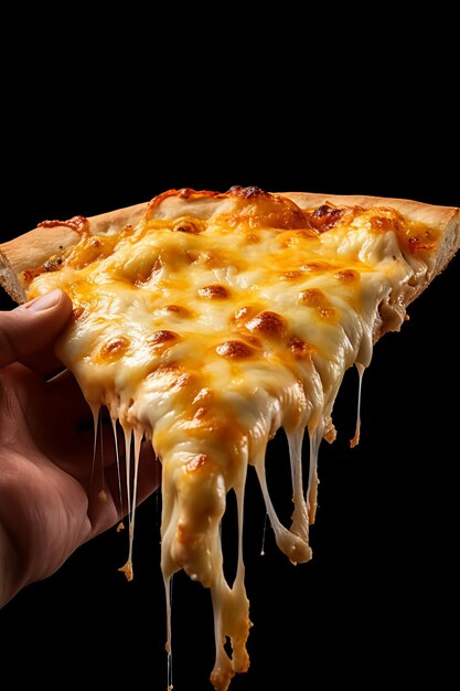 Foto saboreando el momento rebanada de pizza de queso en la oscuridad