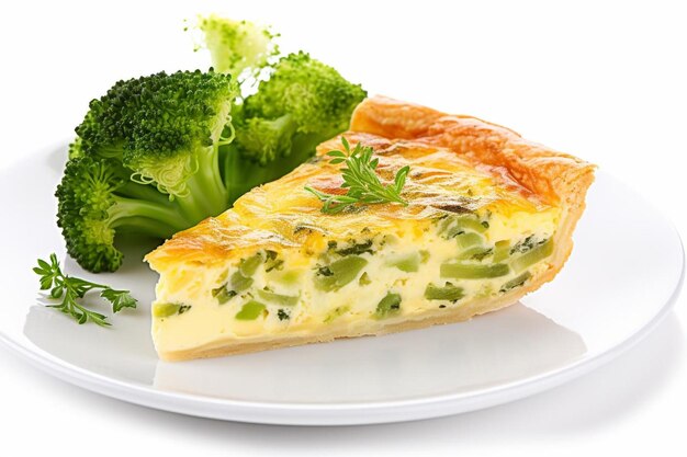 Foto saboreando el quiche elegancia gourmet magia sobre un fondo blanco