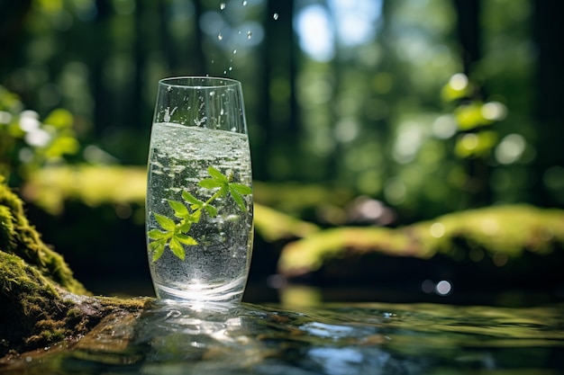 Saborear agua mineral natural en un paraíso boscoso, una tranquila escapada de verano