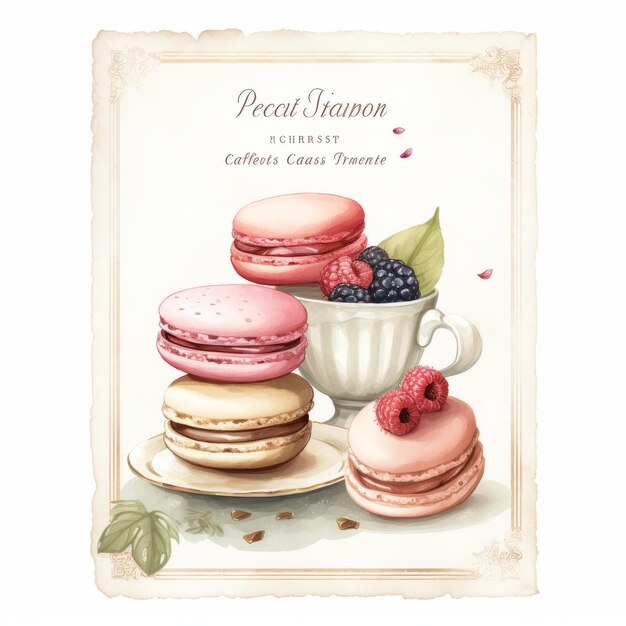 Foto saboreie a doçura da pastelaria com macarrões irresistíveis em um cartão de receita 3x5