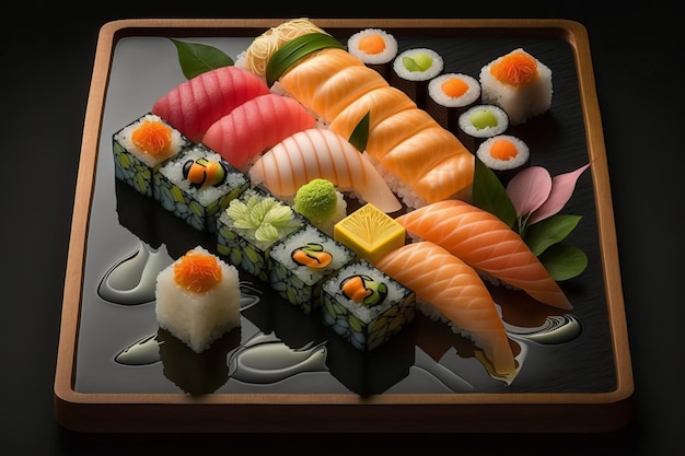 Saboreie o sabor de deliciosos rolinhos de sushi em cada tomada AI Generative