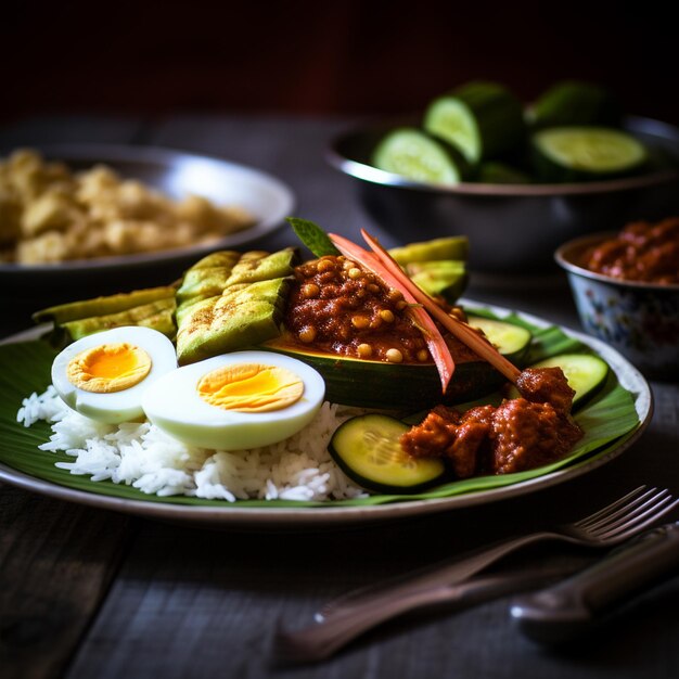 Foto los sabores de malasia el nasi lemak se deleita con las hojas de plátano