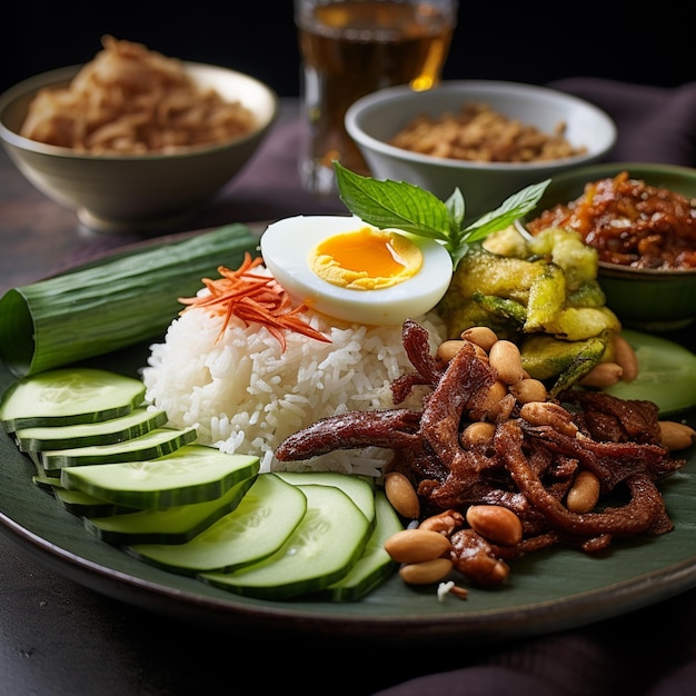 Foto los sabores de malasia el nasi lemak se deleita con las hojas de plátano