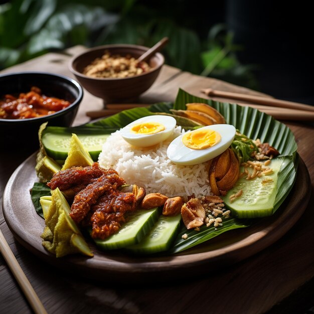 Foto los sabores de malasia el nasi lemak se deleita con las hojas de plátano